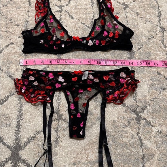Black Sheer Lingerie Set with Heart Embroidery - Picture 2 of 7